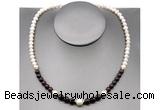 CFN103 potato white freshwater pearl & garnet necklace, 16 - 24 inches