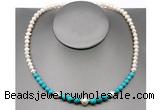 CFN105 potato white freshwater pearl & turquoise necklace, 16 - 24 inches