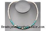 CFN106 potato white freshwater pearl & blue sea sediment jasper necklace, 16 - 24 inches