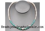 CFN107 potato white freshwater pearl & amazonite necklace, 16 - 24 inches