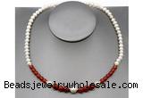 CFN108 potato white freshwater pearl & red agate necklace, 16 - 24 inches