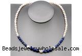 CFN109 potato white freshwater pearl & lapis lazuli necklace, 16 - 24 inches