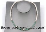 CFN111 potato white freshwater pearl & green aventurine necklace, 16 - 24 inches