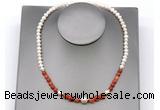 CFN114 potato white freshwater pearl & fire agate necklace, 16 - 24 inches