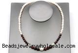 CFN117 potato white freshwater pearl & red tiger eye necklace, 16 - 24 inches