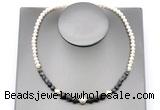 CFN124 potato white freshwater pearl & black labradorite necklace, 16 - 24 inches