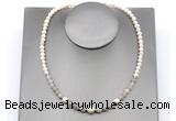 CFN125 potato white freshwater pearl & grey banded agate necklace, 16 - 24 inches