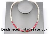 CFN126 potato white freshwater pearl & red banded agate necklace, 16 - 24 inches