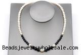 CFN128 potato white freshwater pearl & black agate necklace, 16 - 24 inches