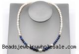 CFN130 potato white freshwater pearl & blue tiger eye necklace, 16 - 24 inches