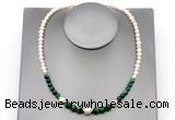 CFN131 potato white freshwater pearl & green tiger eye necklace, 16 - 24 inches