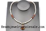 CFN152 baroque white freshwater pearl & moonstone necklace with pendant