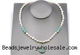 CFN153 baroque white freshwater pearl & amazonite necklace with pendant