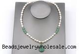 CFN156 baroque white freshwater pearl & green aventurine necklace with pendant