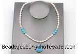 CFN157 baroque white freshwater pearl & turquoise necklace with pendant