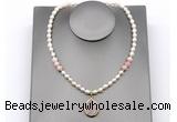 CFN162 baroque white freshwater pearl & pink opal necklace with pendant