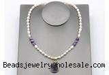 CFN164 baroque white freshwater pearl & dogtooth amethyst necklace with pendant