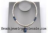 CFN165 baroque white freshwater pearl & dumortierite necklace with pendant