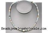 CFN199 4*6mm faceted rondelle amazonite & potato white freshwater pearl necklace