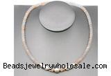 CFN201 4*6mm faceted rondelle pink aventurine & potato white freshwater pearl necklace