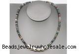 CFN205 4*6mm faceted rondelle Indian agate & potato white freshwater pearl necklace