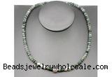 CFN206 4*6mm faceted rondelle Qinghai jade & potato white freshwater pearl necklace