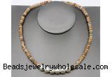 CFN209 4*6mm faceted rondelle picture jasper & potato white freshwater pearl necklace