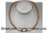 CFN210 4*6mm faceted rondelle wooden jasper & potato white freshwater pearl necklace