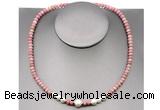 CFN211 4*6mm faceted rondelle pink wooden jasper & potato white freshwater pearl necklace