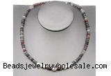 CFN213 4*6mm faceted rondelle African bloodstone & potato white freshwater pearl necklace