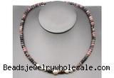 CFN216 4*6mm faceted rondelle rhodonite & potato white freshwater pearl necklace