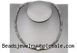 CFN218 4*6mm faceted rondelle labradorite & potato white freshwater pearl necklace