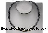 CFN219 4*6mm faceted rondelle black labradorite & potato white freshwater pearl necklace