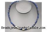 CFN220 4*6mm faceted rondelle lapis lazuli & potato white freshwater pearl necklace