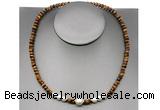 CFN222 4*6mm faceted rondelle yellow tiger eye & potato white freshwater pearl necklace