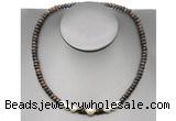 CFN223 4*6mm faceted rondelle bronzite & potato white freshwater pearl necklace