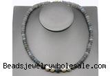 CFN225 5*8mm faceted rondelle labradorite & potato white freshwater pearl necklace