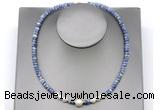 CFN228 4*6mm faceted rondelle blue spot stone & potato white freshwater pearl necklace