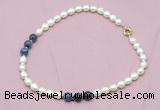 CFN316 9 - 10mm rice white freshwater pearl & sodalite necklace wholesale