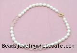 CFN322 9 - 10mm rice white freshwater pearl & rose quartz necklace wholesale