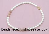 CFN336 9 - 10mm rice white freshwater pearl & moonstone necklace wholesale