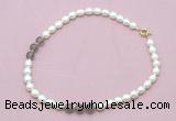 CFN343 9 - 10mm rice white freshwater pearl & grey agate necklace wholesale