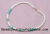 CFN505 Potato white freshwater pearl & amazonite necklace, 16 - 24 inches