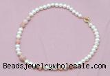 CFN518 9mm - 10mm potato white freshwater pearl & pink opal necklace