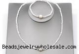 CFN601 4mm faceted round white moonstone & potato white freshwater pearl jewelry set