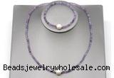 CFN606 4mm faceted round amethyst & potato white freshwater pearl jewelry set