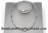 CFN609 4mm faceted round fluorite & potato white freshwater pearl jewelry set