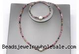 CFN610 4mm faceted round tourmaline & potato white freshwater pearl jewelry set