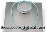 CFN615 4mm faceted round amazonite & potato white freshwater pearl jewelry set