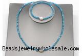 CFN616 4mm faceted round apatite & potato white freshwater pearl jewelry set